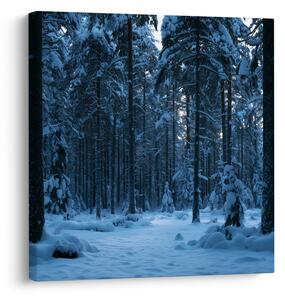 Quadro su tela – Bosco innevato nella luce blu del crepuscolo