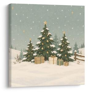 Quadro su tela – Paesaggio festivo con alberi di Natale