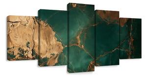 Quadri 5 pezzi – Astratto smeraldo e oro
