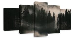 Quadri 5 pezzi – Foresta di conifere nella nebbia