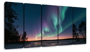 Quadri 5 pezzi – Aurora boreale sul lago