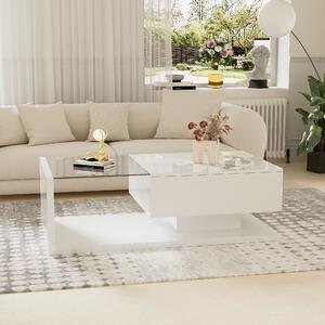 Tavolino da Salotto Moderno con Ripiano in Vetro e Effetti LED, 105x55x32,5 cm, Bianco