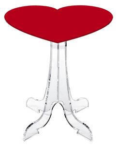 Tavolino, Comodino, in plexiglass LOVIA, Dimensioni 40x35xh 42 cm , Elegante forma di Cuore, colore trasparente e piano rosso cuore