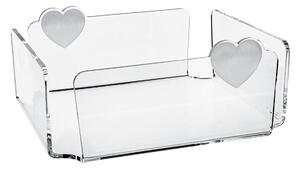 Portatovaglioli Orizzontale in Plexiglass Con Cuori Linea LOVIA Dimensione 22x22x h 9,5 cm colore trasparente