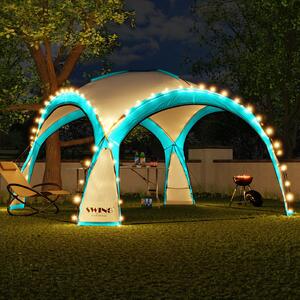 Padiglione per eventi a LED 3,6 x 3,6 m DomeShelter Padiglione da giardino con pannello solare incluso Padiglione di design Tenda da giardino Padiglione da campeggio Tenda per feste con illuminazione - turchese