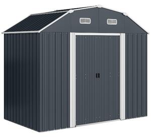 Outsunny Casetta da Giardino con Ripiani Regolabili e 2 Finestre, Capanno Porta Attrezzi in Acciaio, 238x132x198.5 cm, Grigio Scuro | Aosom Italy