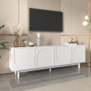 Mobiletto Porta TV Elegante in Stile Lussuoso con Porte Strutturate e Ripiani Regolabili, 175x38x56 cm, Bianco