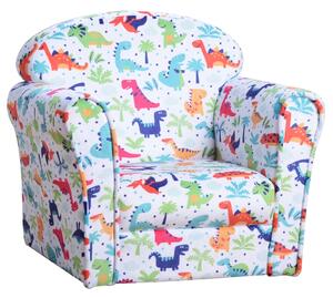 Poltroncina Mini per Bambini con Dinosauri Colorati Bianca
