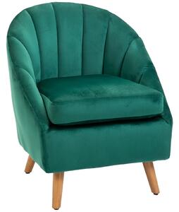 Poltrona in Velluto con Gambe in Legno Verde