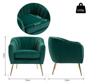 Poltona Imbottita in Velluto 71x72x73 cm Gambe in Metallo Verde