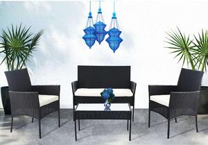 Salotto da giardino 4 posti con struttura in alluminio e wicker con cuscini removibili e tavolino Venezuela - Black