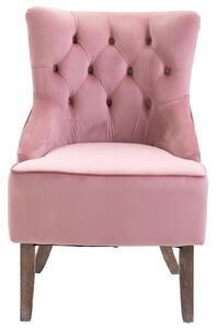 Poltrona in Velluto con Gambe in Legno Rosa