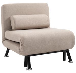 Poltrona Letto Singolo Trasformabile 75x70x75 cm in Tessuto Beige