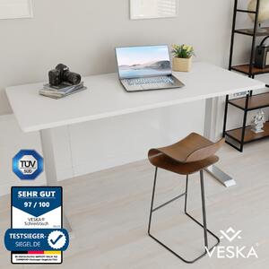 Scrivania regolabile in altezza (140 x 70 cm) - Scrivania Sit & Stand - Scrivania elettrica regolabile in altezza con touchscreen e gambe in acciaio - Argento/Bianco