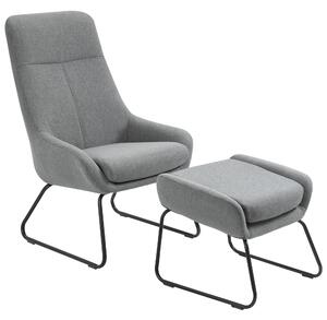 Poltrona con Pouf Poggiapiedi Imbottiti 64x77x107,5 cm in Tessuto Grigio