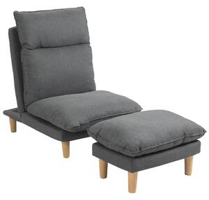 Poltrona Relax Reclinabile con Puof Poggiapiedi in Tessuto Grigio
