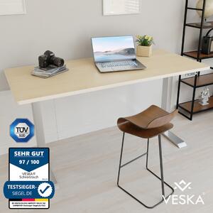 Scrivania regolabile in altezza (140 x 70 cm) - Scrivania per lavorare seduti o in piedi - Scrivania da ufficio regolabile elettricamente in altezza con touchscreen e gambe in acciaio - Argento/Bambù