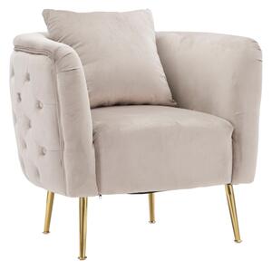 Poltrona Bucarest Grigia 76x74x73 cm Legno e Spugna e Tessuto e Metallo Grigio e Oro