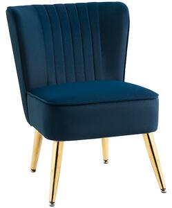 Poltrona Moderna Imbottita 56x65,5x82,5 cm in Tessuto Vellutato Blu