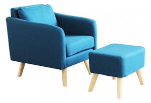 Poltrona con Poggiapiedi Ashlie in Tessuto Blu melange