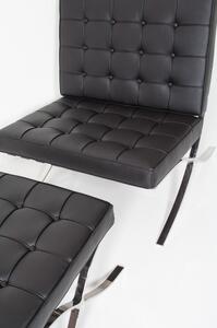Set Poltrona e Pouf Barcelona in Acciaio Cromato Rivestimento in Similpelle Nero