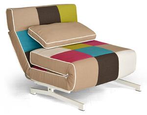 Poltrona Letto Singolo 90x76x89 cm in Metallo e Tessuto a Quadri Super Multicolor