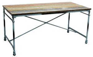 Tavolo in Metallo e Legno Rettangolare Azzurro Antico