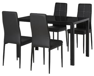 Set da Pranzo Tavolo con Piano in Vetro e 4 Sedie in Metallo e Similpelle Nero