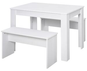 Set da Pranzo Tavolo e 2 Panche in Legno Truciolare Bianco