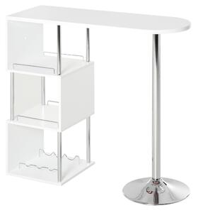 Tavolo Alto da Bar 113x40x105 cm con Mensole e Portabottiglie Bianco