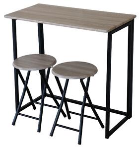 Set Tavolo e 2 Sgabelli Pieghevoli in Acciaio e MDF Nero e Marrone