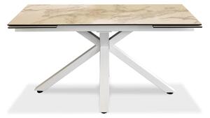 Tavolo Allungabile 160/240x90x76 cm in Metallo con Top Ceramica su Vetro Marmo Bianco