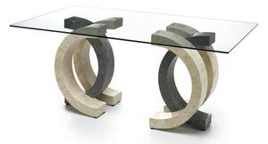 Tavolo Fisso 180x100x76 cm in Pietra con Top in Vetro Trasparente