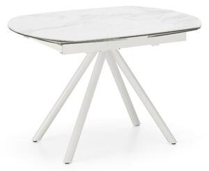 Tavolo Allungabile 120/180x90x76 cm in Metallo con Top Ceramica su Vetro Marmo Bianco
