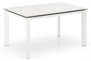 Tavolo Allungabile 140/220x90x75 cm in Metallo con Top Ceramica su Vetro Marmo Bianco