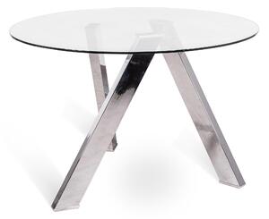 Tavolo Rotondo Ø120x75 cm Top in Vetro Gambe in Metallo Cromato
