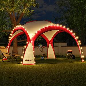Padiglione per eventi a LED 3,6 x 3,6 m DomeShelter Padiglione da giardino con pannello solare incluso Tenda da giardino di design Padiglione da campeggio Tenda per feste con illuminazione - rosso