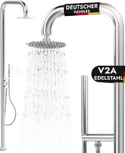 Doccia da giardino in acciaio inox V2A con 2 attacchi per acqua calda e acqua fredda con doccetta Doccia sauna esterna Piscina