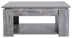 Tavolino Basso Moderno 2 Livelli in Legno Effetto Cemento 80x80x36 cm