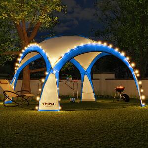 Padiglione per eventi a LED 3,6 x 3,6 m DomeShelter Padiglione da giardino con pannello solare incluso Padiglione di design Tenda da giardino Padiglione da campeggio Tenda per feste con illuminazione - blu