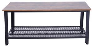 Tavolino Basso Stile Industrial a 2 Livelli in Acciaio Nero e MDF 106x60x45 cm