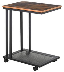 Tavolino Angolare per Divano e Letto con 4 Rotelle in Legno Stile Industrial 51x36x61 cm