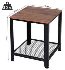 Tavolino da Soggiorno 2 Ripiani 45x45x55 cm in Legno e Acciaio Nero