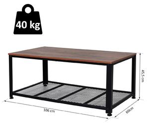 Tavolino da Soggiorno 2 Ripiani 106x60x45,5 cm in Legno e Acciaio Nero