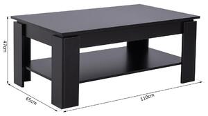 Tavolino da Caffè a 2 Livelli in Legno Nero 110x65x47 cm
