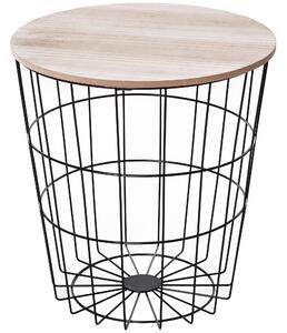 Tavolino da Soggiorno Contenitore in Metallo Ø39,5x43 cm Nero e Legno