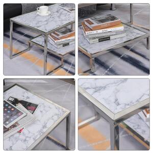 Tavolino Basso da Caffè 102x50,5x45 cm in Acciaio e Truciolare Effetto Marmo
