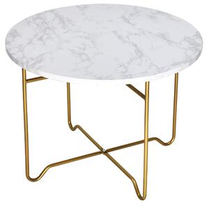 Tavolino Basso Ø55x40 cm Effetto Marmo Motti Emma Oro e Bianco