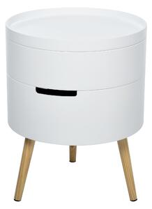 Tavolino Basso Ø38x48,3 cm con Apertura a Rotazione e Vassoio Rimovibile Bianco