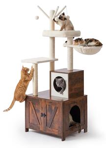 Relaxdays, tiragraffi con mobile per lettiera, sisal, cuccia per gatti, ante magnetiche, bastoncini per giocare, bianco industriale